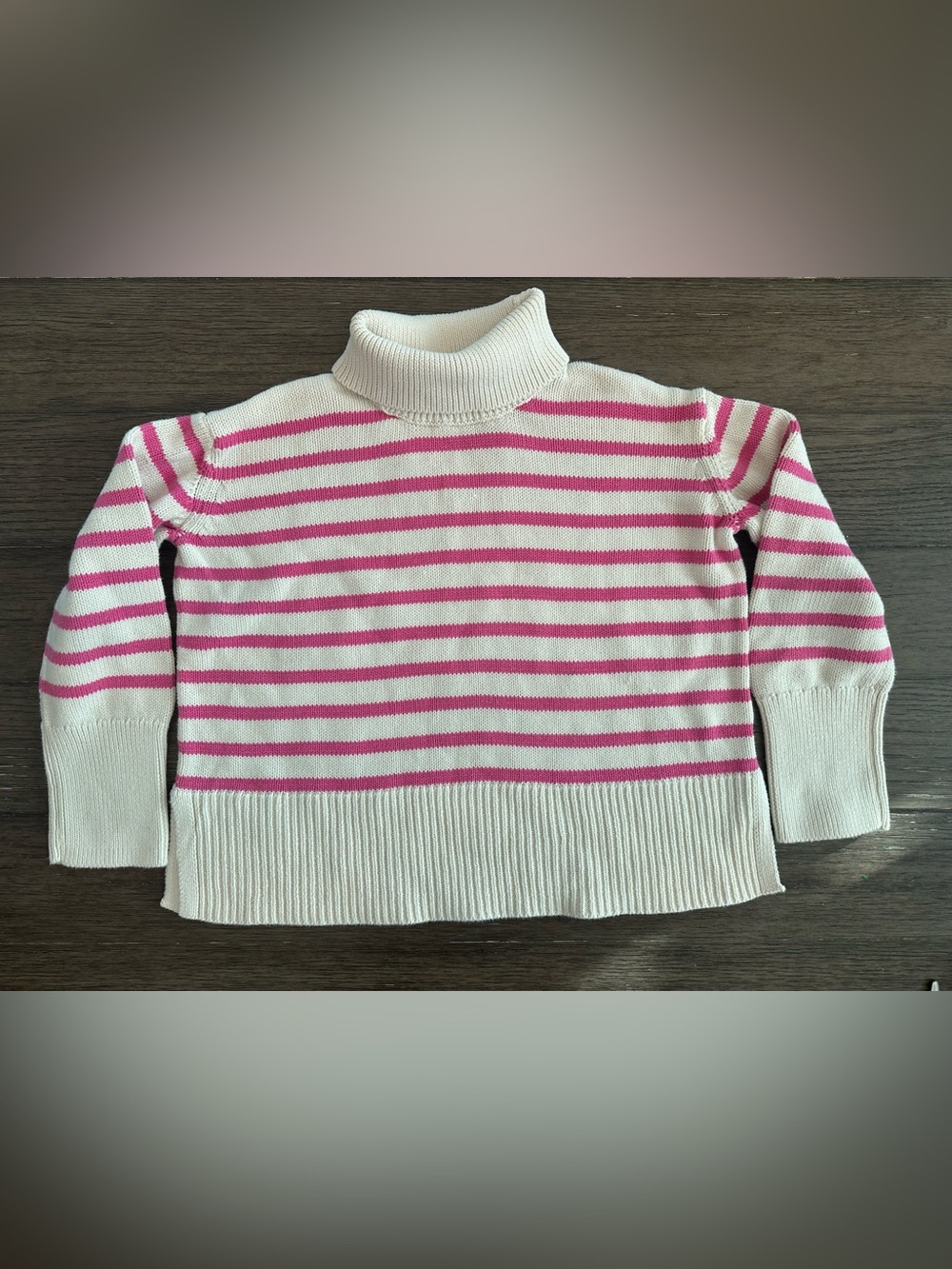 Girls Cream & Pink Striped Turtleneck Sweater kids size L